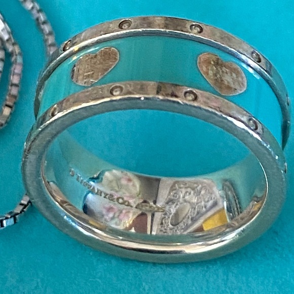 TIFFANY & CO Blue Enamel Heart Ring-Size 5.5 & Blue Enamel Heart Charm - Picture 7 of 10